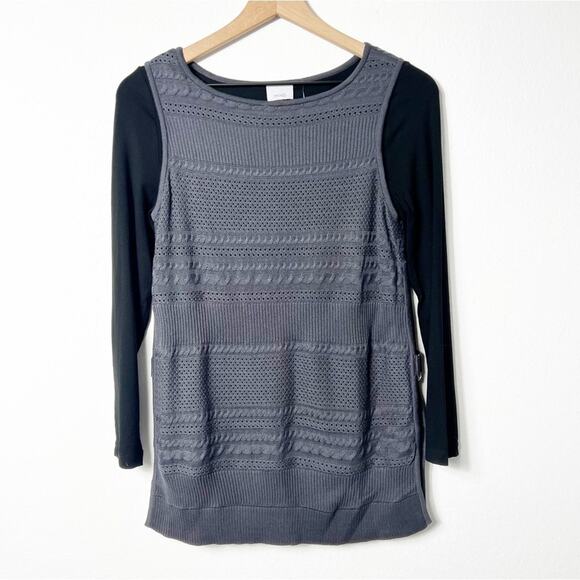 MING WANG GREY BLACK WOMEN LONG SLEEVE SWEATER TOP SIZE XXS BRAND NEW - Picture 1 of 5